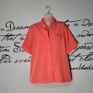 Travel Smith Women’s Blouse Short Sleeve Button Down,  Coral, XL